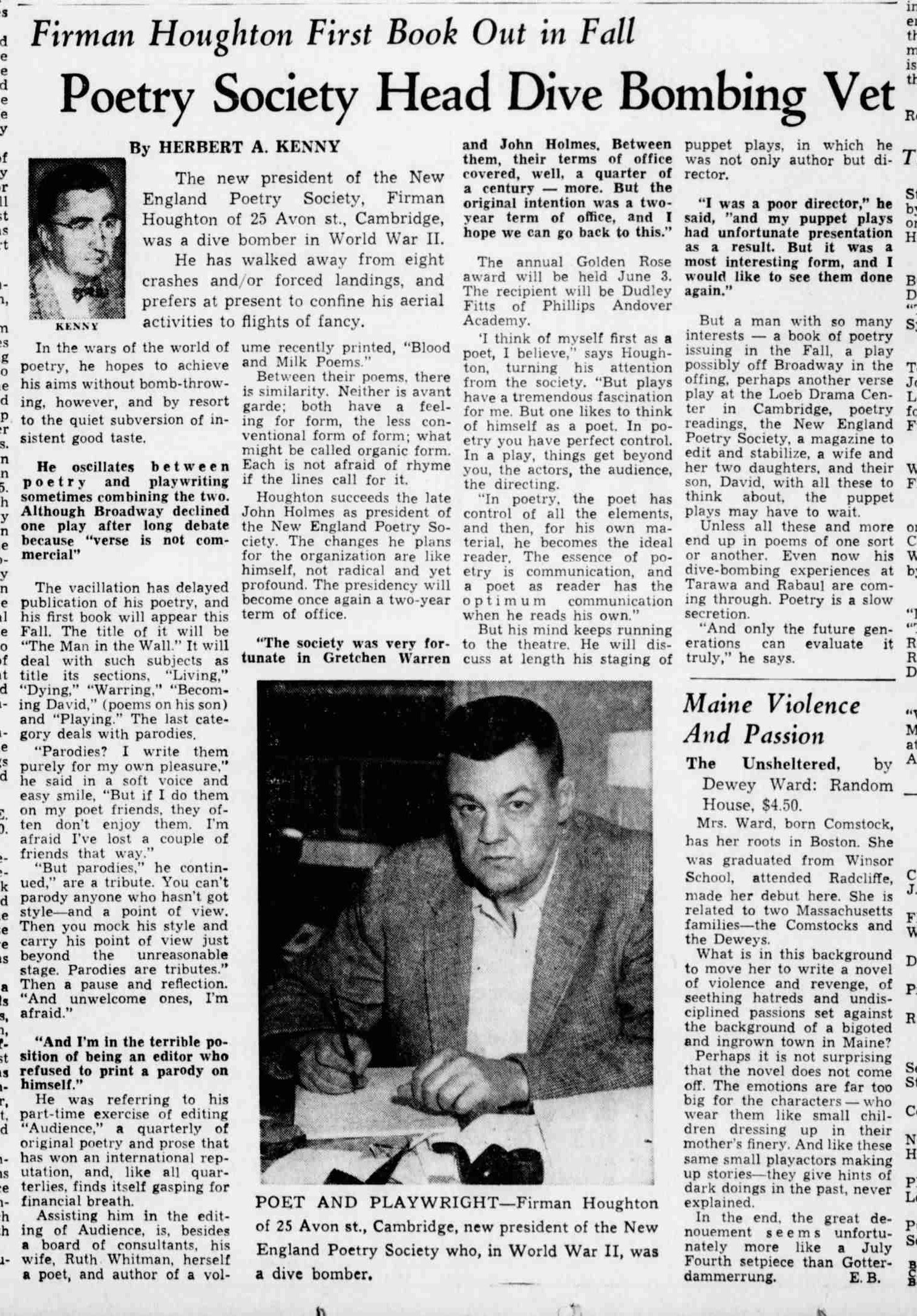 Boston Globe profile of Firman Houghton, 1963